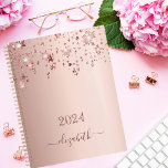Rose gold stars dripping blush glamorous 2024 planner<br><div class="desc">A faux rose gold metallic looking background with elegant faux rose gold glittery and shining stars falling, dripping. Personalize and add a year and a name. The name is written in dark rose gold with a large modern hand lettered style script with swashes. To keep the swashes only delete the...</div>