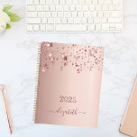 Rose gold stars dripping blush glamorous 2025 planner<br><div class="desc">A faux rose gold background with elegant faux rose gold glittery and shining stars falling, dripping. Personalize and add a year and a name. The name is written in dark rose gold with a large modern hand lettered style script with swashes. To keep the swashes only delete the sample name,...</div>