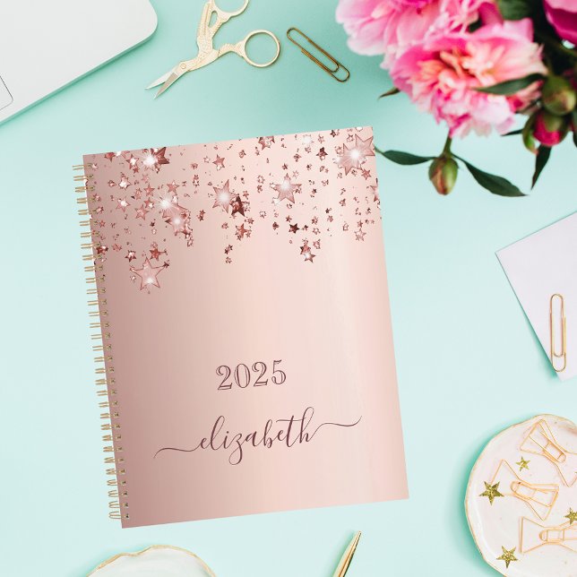 Rose gold stars dripping monogram name girly 2026 planner (Creator Uploaded)
