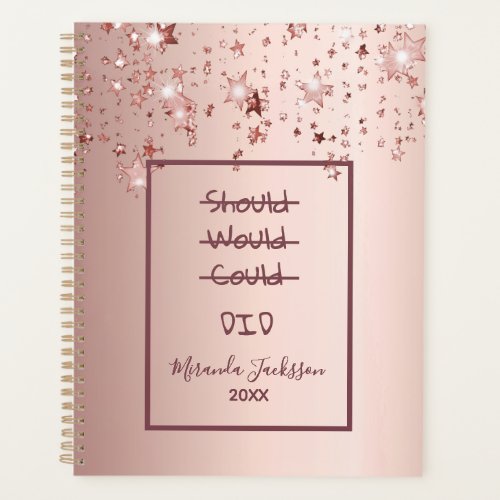 Rose gold stars dripping motivational quote planner