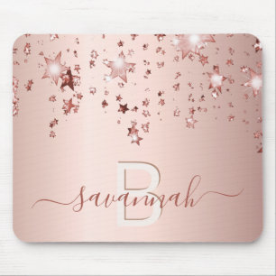 Rose gold stars monogram name glamorous mouse pad