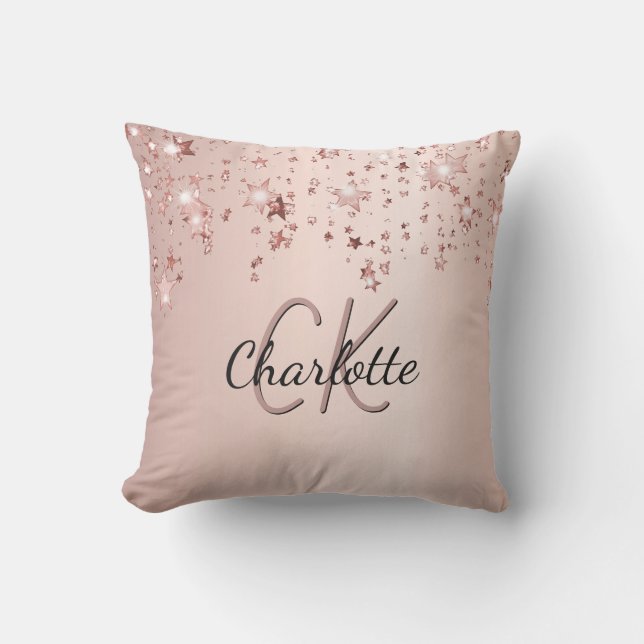Rose gold stars monogram name  outdoor pillow (Front)