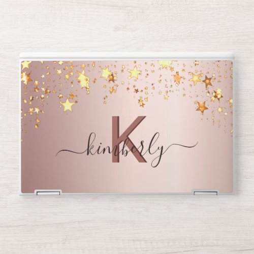 Rose gold stars monogram name typography HP laptop skin