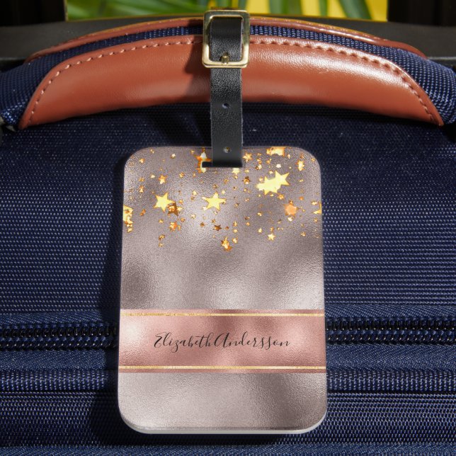 Rose gold stars name elegant luggage tag (Front Insitu 2)