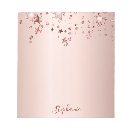 Rose gold stars name script notepad