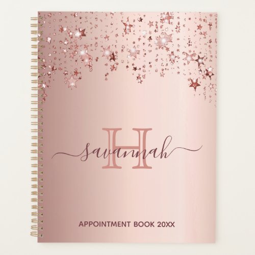 Rose gold stars pink sparkle monogram glam planner