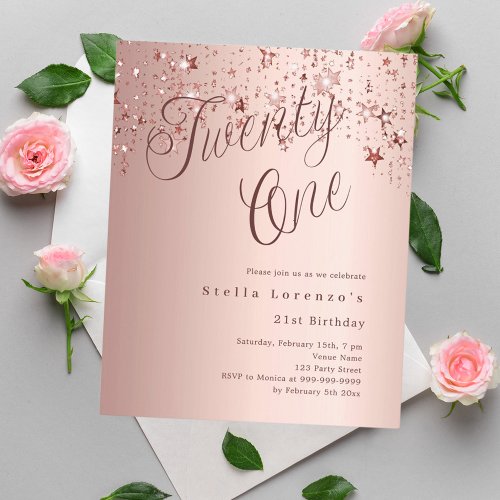 Rose gold stars script budget 21st birthday