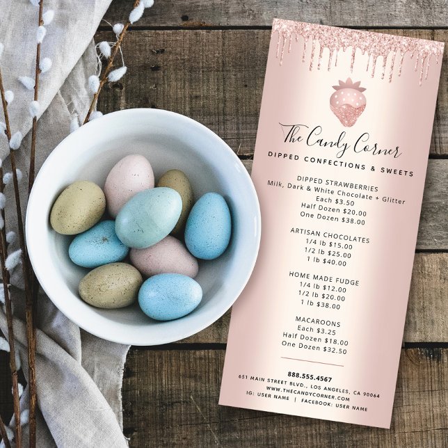 Rose Gold Strawberry Glitter Drips Dessert Menu (Creator Uploaded)