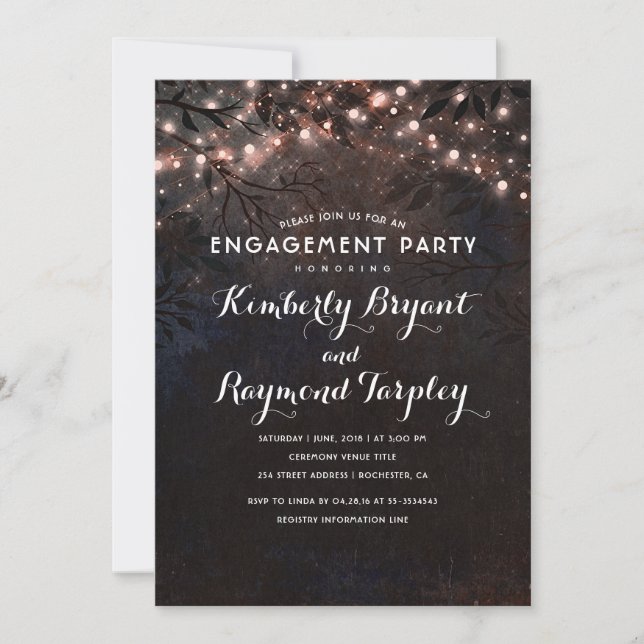 Rose Gold String Lights Country Engagement Party Invitation (Front)