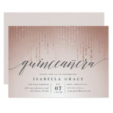 Rose Gold String Lights Quinceanera Invitation