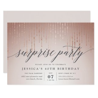 Rose Gold String Lights Surprise Party Invitation