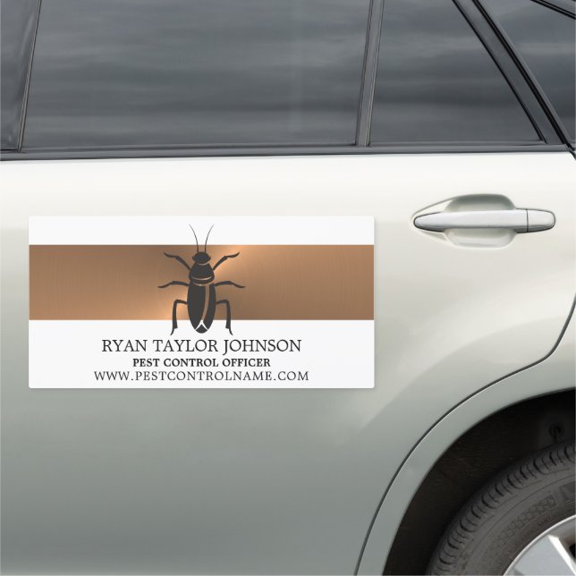 Rose Gold Strip - Black Cockroach - Pest Control Car Magnet (In Situ)