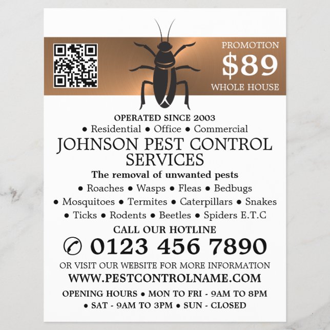 Rose Gold Strip - Black Cockroach - Pest Control Flyer (Front)