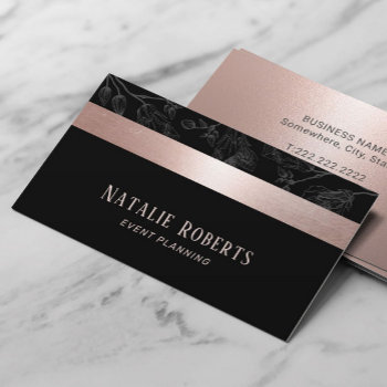 Rose Gold Stripe Dark Gray Floral Event Planning Business Card by cardfactory at Zazzle