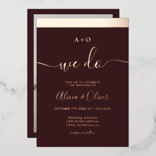 Rose gold stripe initials red photo wedding foil invitation