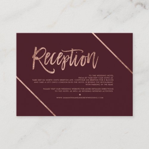 Rose gold stripe red script wedding reception enclosure card