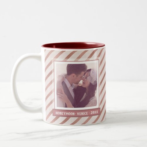 Rose Gold Striped Elegant Custom Photo and Text Two_Tone Coffee Mug