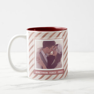 Rose Gold Striped Elegant Custom Photo and Text Two-Tone Coffee Mug