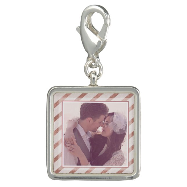 Rose Gold Striped Elegant Custom Photo Charm (Front)
