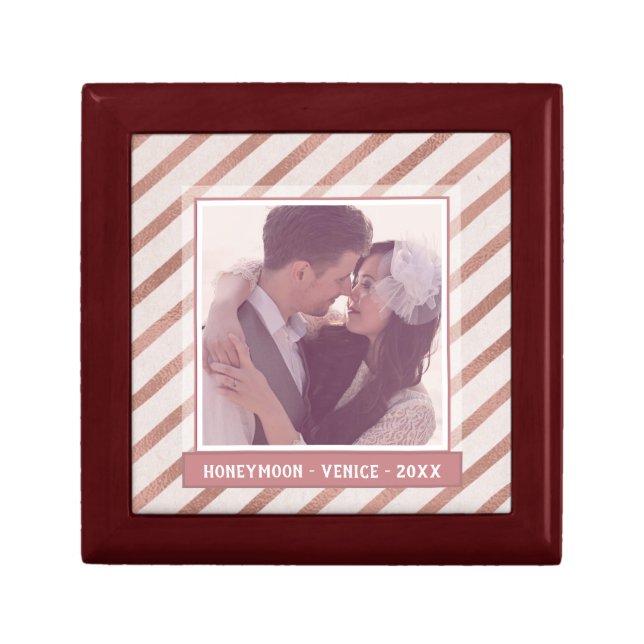 Rose Gold Striped Elegant Custom Photo Gift Box (Front)