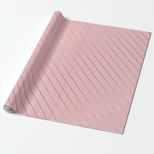 Rose Gold Striped Glamorous Template Elegant Wrapping Paper