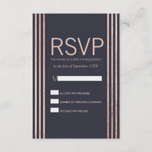 Rose Gold Stripes and Navy Blue RSVP Cards