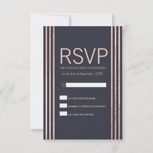 Rose Gold Stripes and Navy Blue RSVP Cards