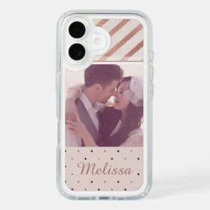 Rose Gold Stripes and Spots Custom Photo Elegant  iPhone 16 Case