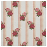 Rose Gold Stripes Chic Roses Floral Linen Fabric