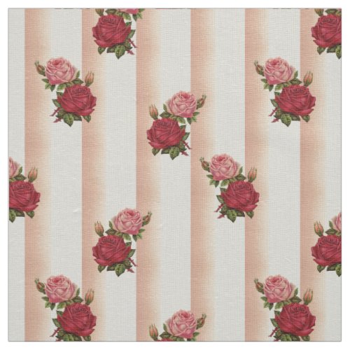 Rose Gold Stripes Chic Roses Floral Linen Fabric