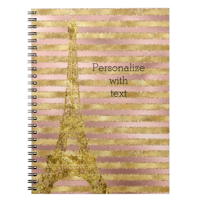 Rose Gold Stripes Glam Eiffel Tower   Notebook (Front)