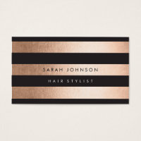 Rose Gold Stripes Hair Stylist Business Cards