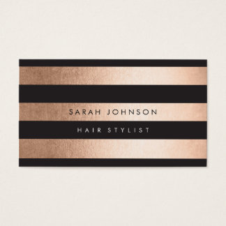 Rose Gold Stripes Hair Stylist Business Cards