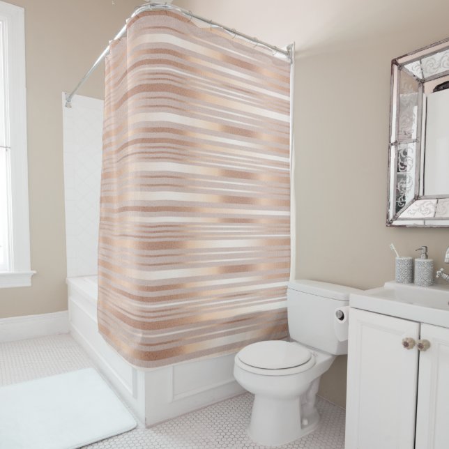 Rose Gold Stripes Shower Curtain (In Situ)