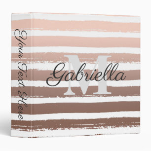 Rose Gold Stripes with Monogram 3 Ring Binder