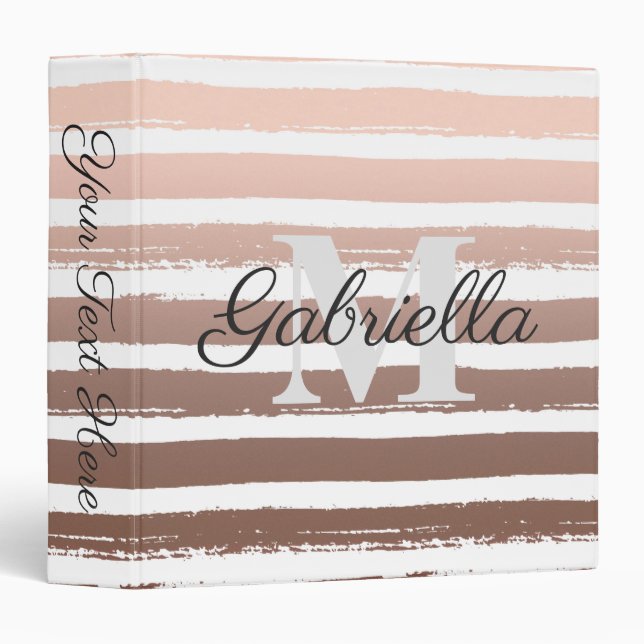 Rose Gold Stripes with Monogram 3 Ring Binder (Front/Spine)