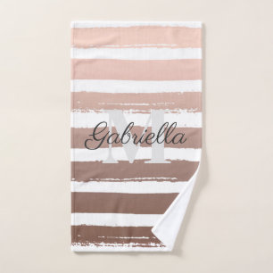 Rose Gold Stripes with Monogram Bath Towel Set