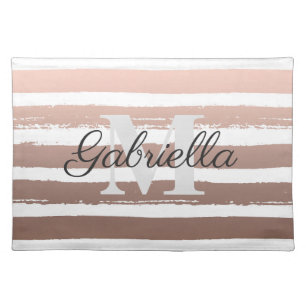 Rose Gold Stripes with Monogram Cloth Placemat