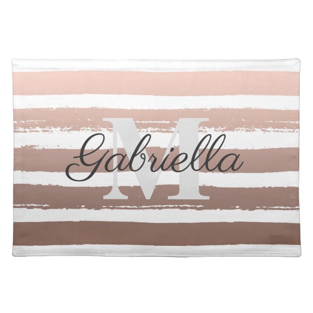 Rose Gold Stripes with Monogram Cloth Placemat (Front)