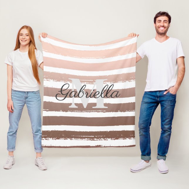 Rose Gold Stripes with Monogram Fleece Blanket (In Situ)
