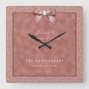  Rose Gold & Stylish Glitter  1st Wedding  Square Wall Clock