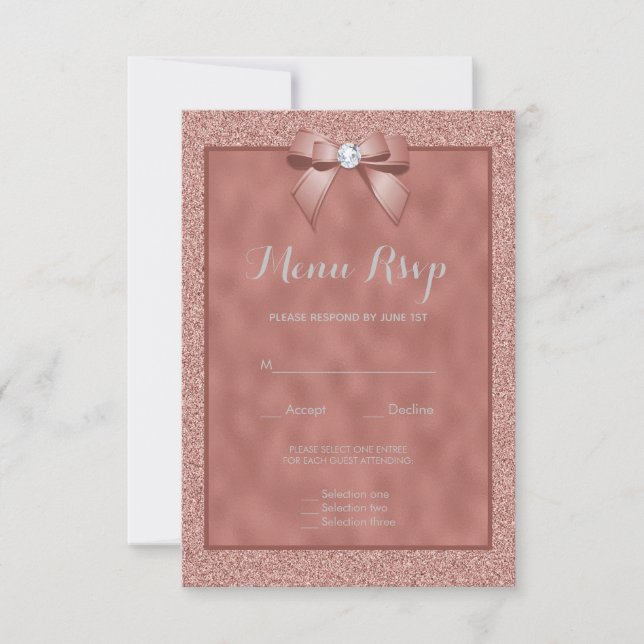  Rose Gold & Stylish Glitter Menu RSVP (Front)