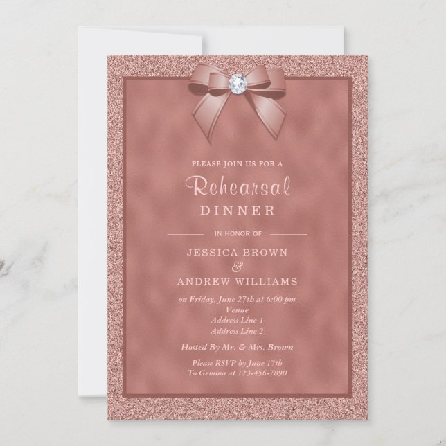  Rose Gold & Stylish Glitter Rehearsal Dinner Invitation (Front)