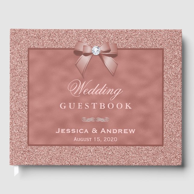  Rose Gold & Stylish Glitter Wedding Guest Book (Front)