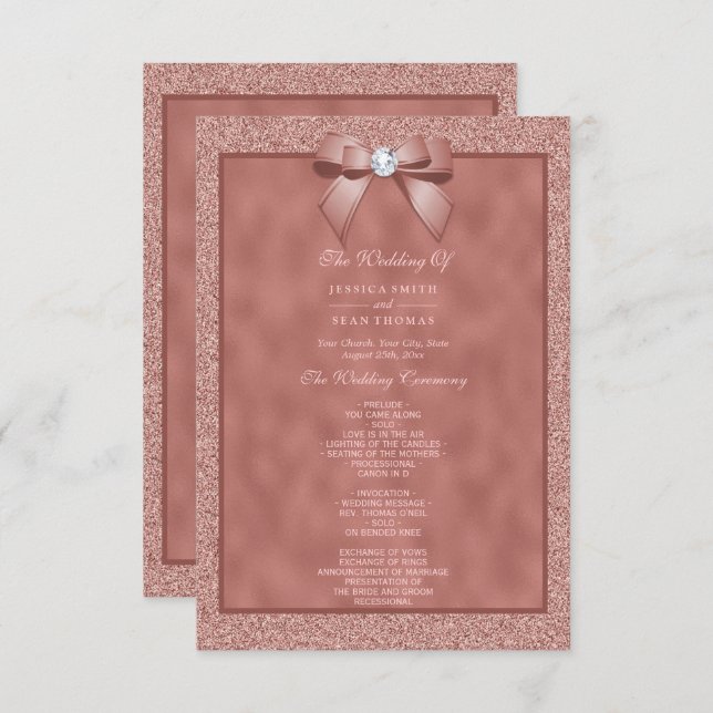  Rose Gold & Stylish Glitter Wedding Program (Front/Back)