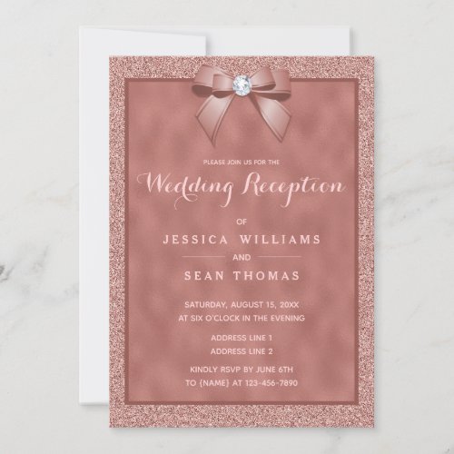  Rose Gold  Stylish Glitter Wedding Reception Invitation