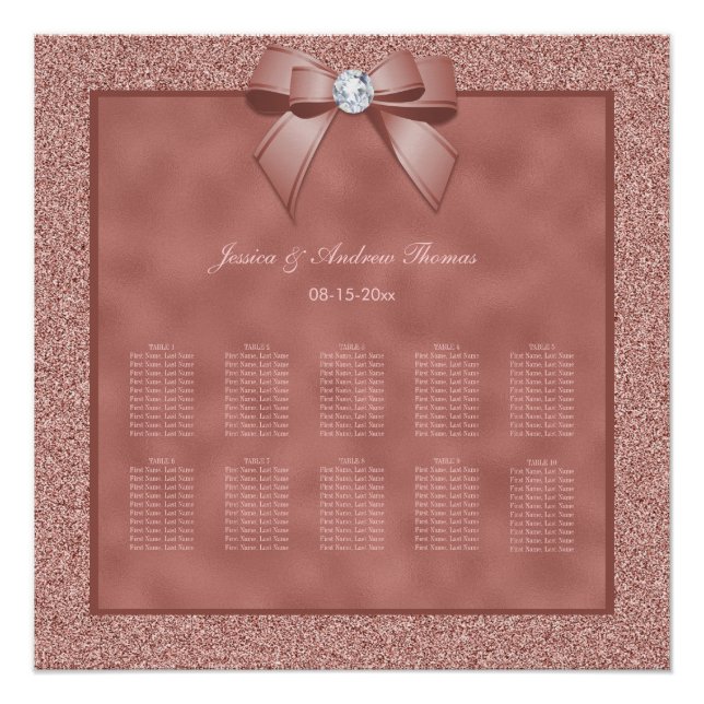  Rose Gold & Stylish Glitter Wedding Seating Chart (Front)