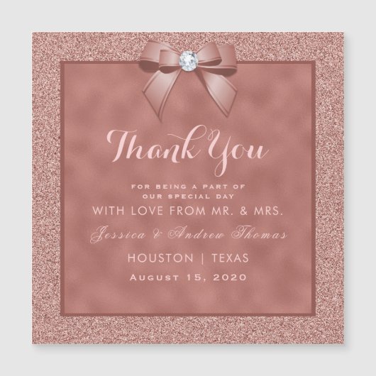 Rose Gold & Stylish Glitter Wedding Thank You (Front)