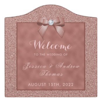 Rose Gold & Stylish Glitter Wedding Welcome Door Sign by Sarah_Designs at Zazzle