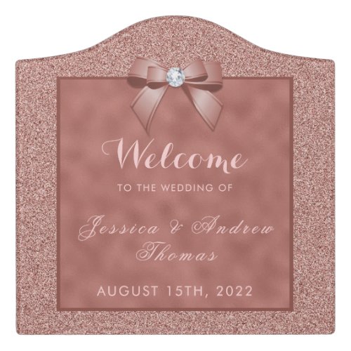  Rose Gold  Stylish Glitter Wedding Welcome Door Sign